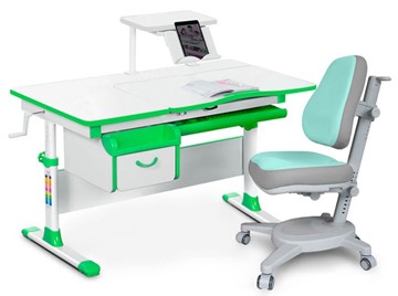 Комплект растущая парта + стул Mealux EVO Evo-40 Z (арт. Evo-40 Z + Y-110 TG) / (стол+полка+кресло) / белый, зеленый, серый в Грозном