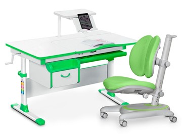 Комплект растущая парта + стул Mealux EVO Evo-40 Z (арт. Evo-40 Z + Y-115 KZ) / (стол+полка+кресло+чехол), белый, зеленый в Грозном