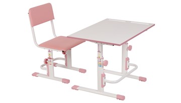 Комплект детской мебели POLINI Kids Растущая парта-трансформер М1 и стул регулируемый L Белый-розовый в Грозном - предосмотр