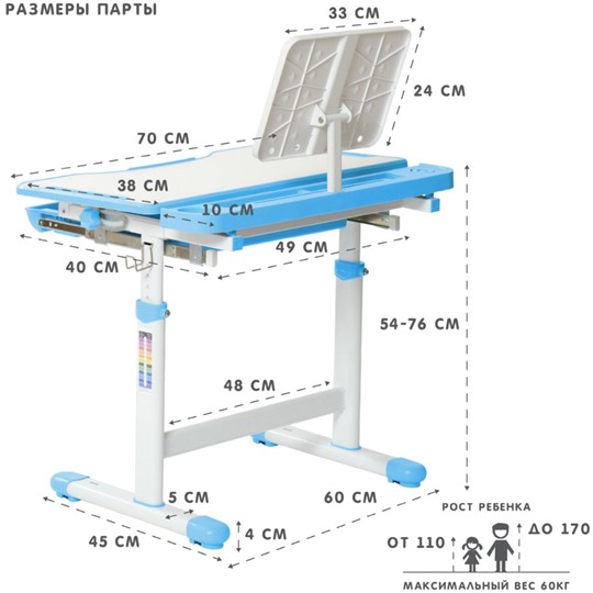 Комплект растущей мебели SET Holto-18 голубой в Грозном - изображение 12