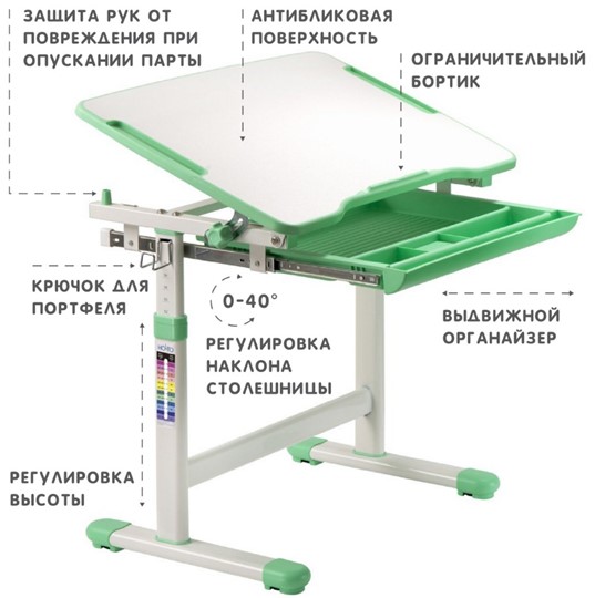 Парта регулируемая SET Holto-2 зеленый в Грозном - изображение 6