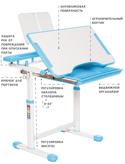 Растущие парта + стул SET HOLTO-17А, голубой в Грозном - изображение 5