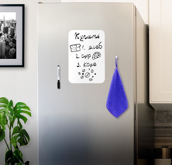 Магнитно-маркерная доска на холодильник BRAUBERG, 30х21 см с маркером, магнитом и салфеткой в Грозном - изображение 2